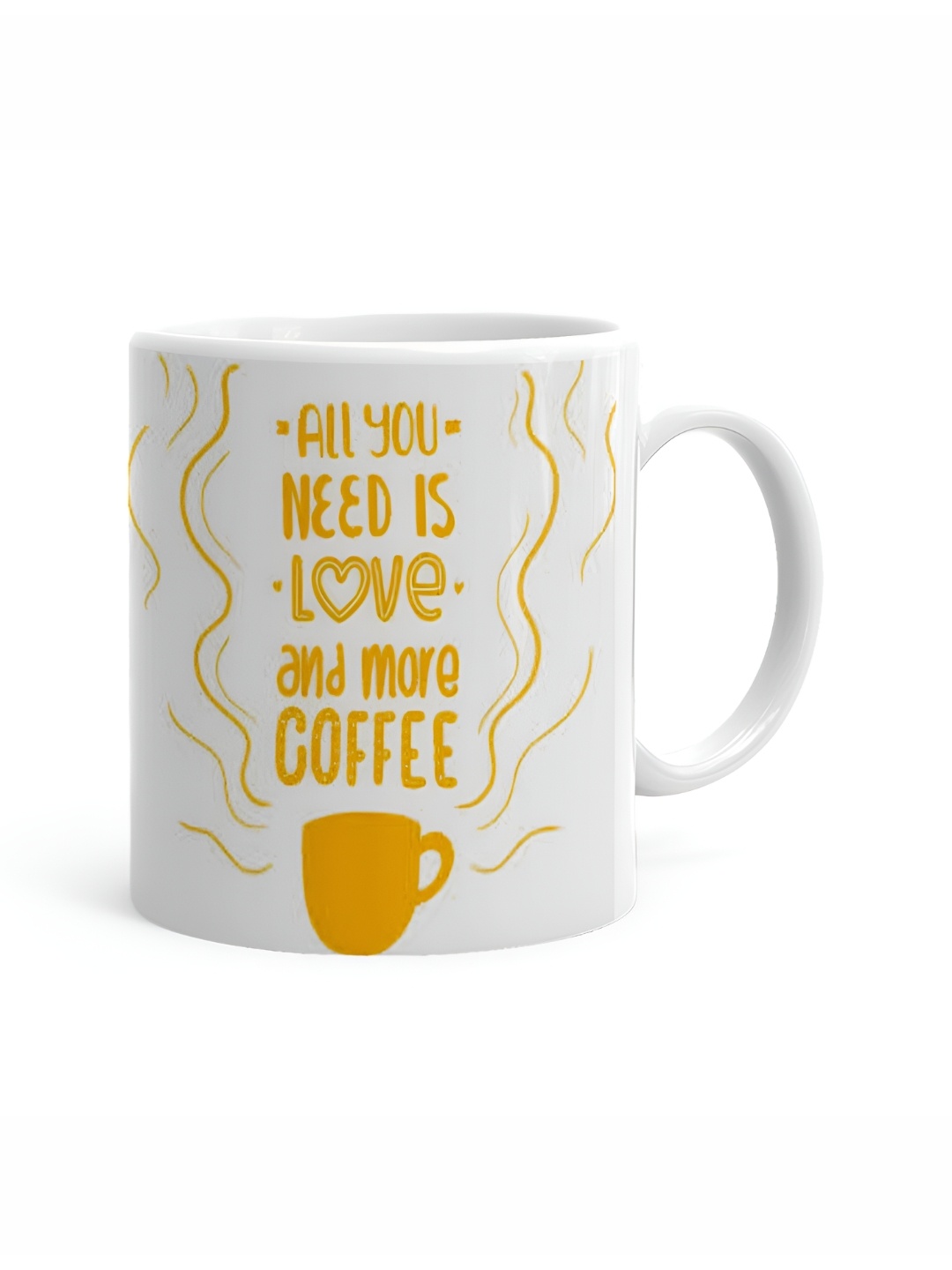 

Khakee White & Yellow Printed Ceramic Glossy Mugs 325 ml