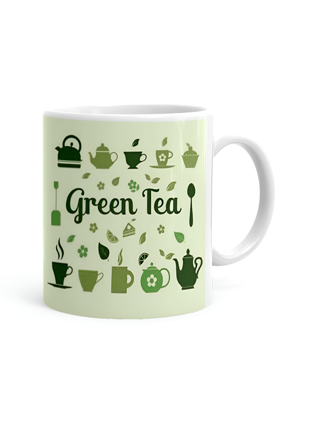 

Khakee White & Green Printed Ceramic Glossy Mugs 325 ml