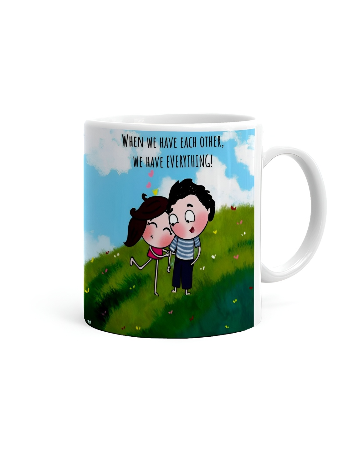 

Khakee White & Green Printed Microwave Safe Ceramic Glossy Mug 325 ml