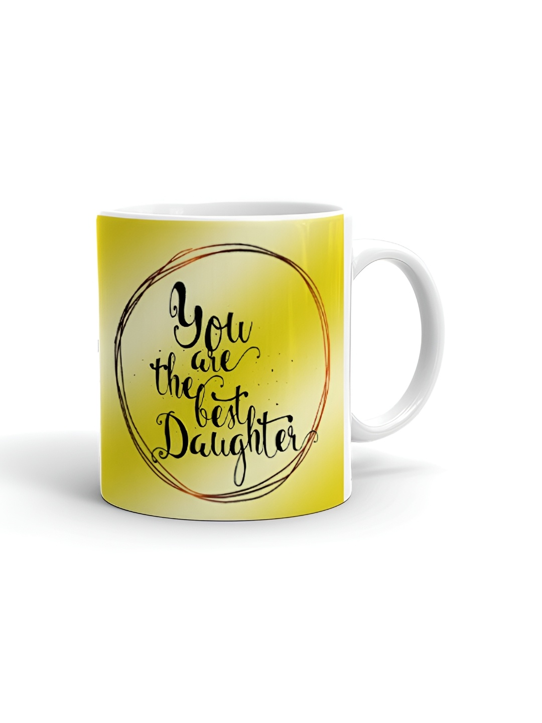 

Khakee White & Yellow Printed Microwave Safe Ceramic Glossy Mug 325 ml