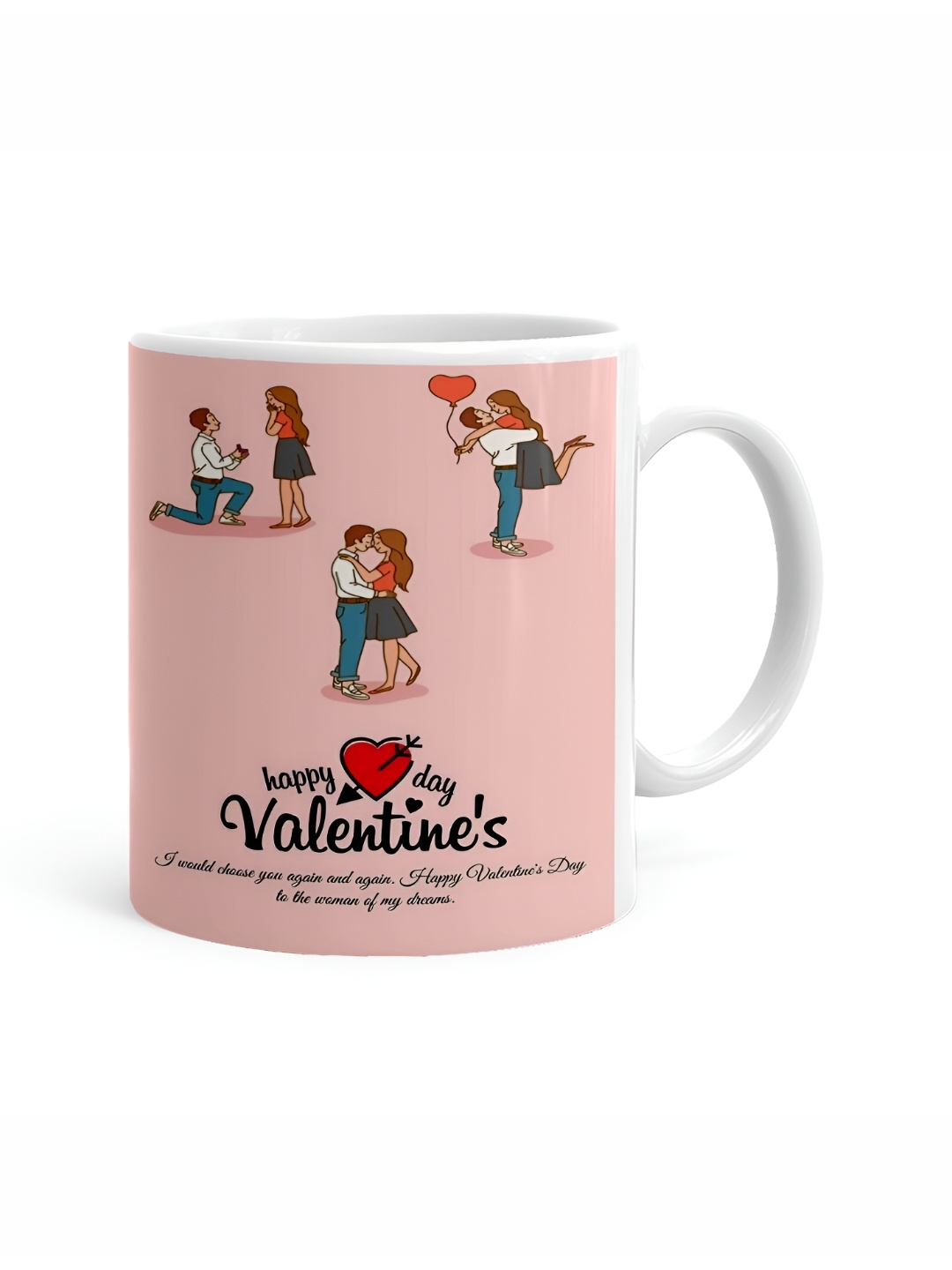 

Khakee White & Pink Graphic Printed Microwave Safe Ceramic Glossy Mug 325 ml