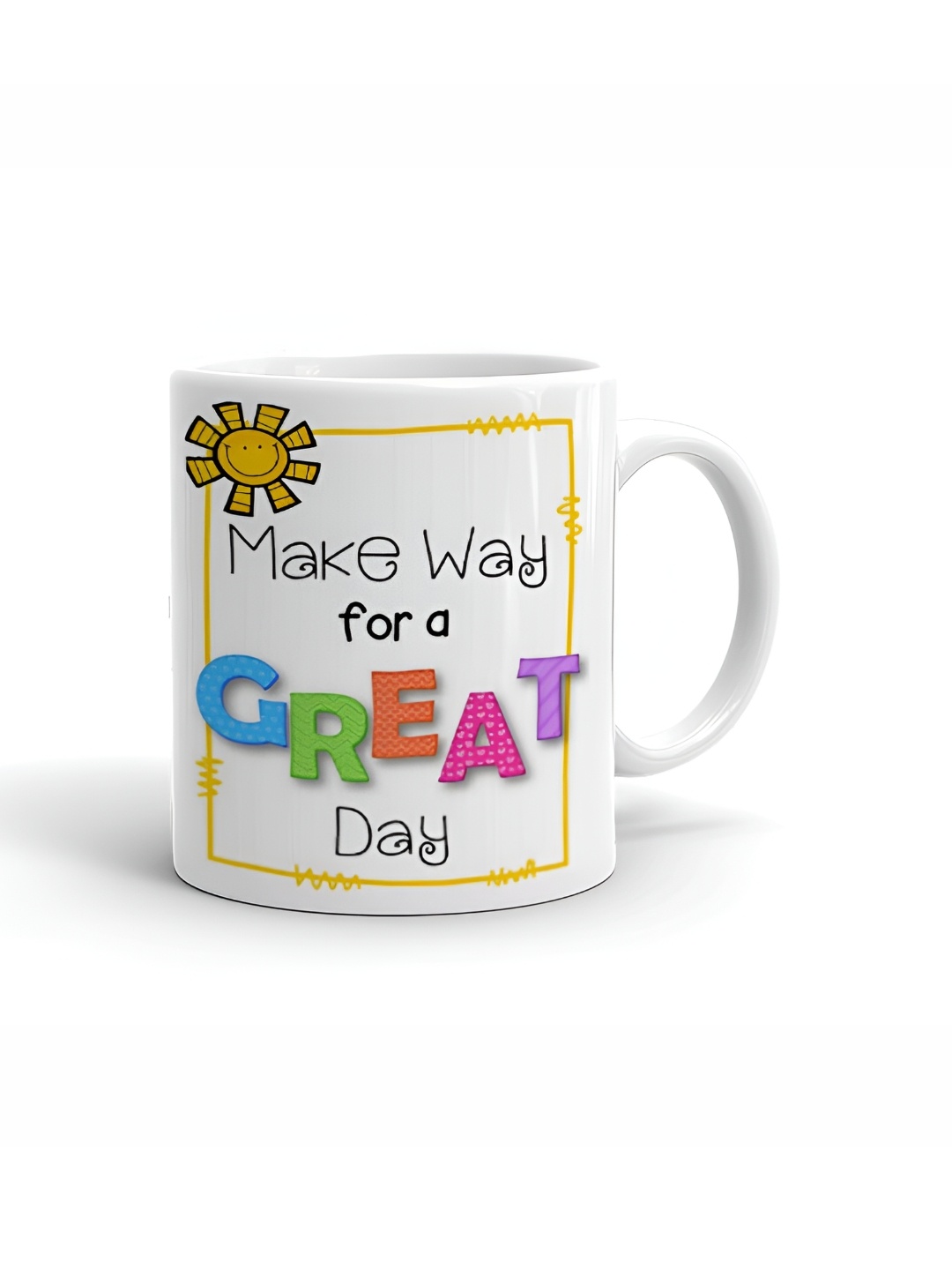 

Khakee White & Yellow Printed Ceramic Glossy Microwave Safe Mug 325ml
