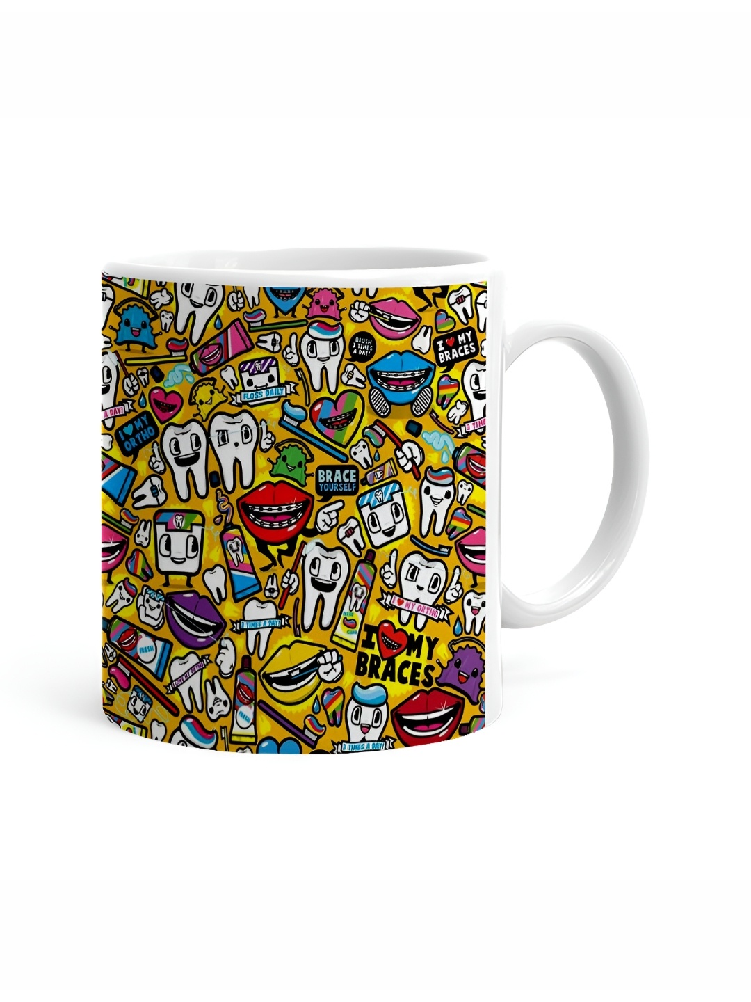 

Khakee White & Yellow Printed Ceramic Glossy Mug 325 ml