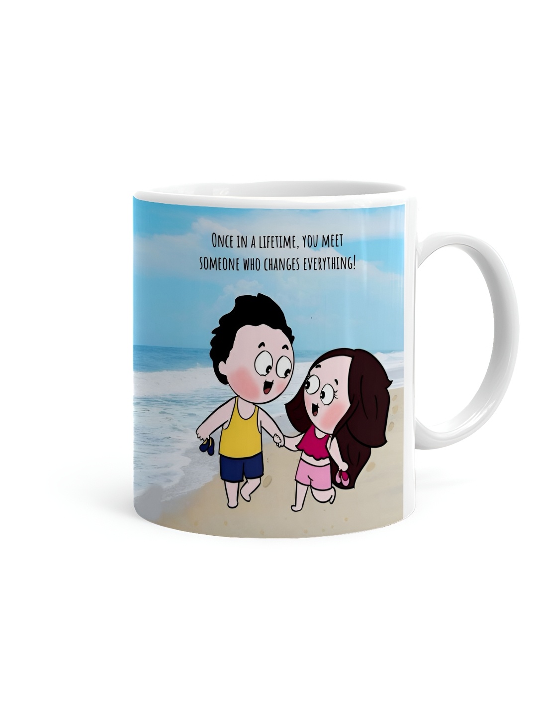

Khakee White & Blue Printed Ceramic Glossy Mugs 325 ml