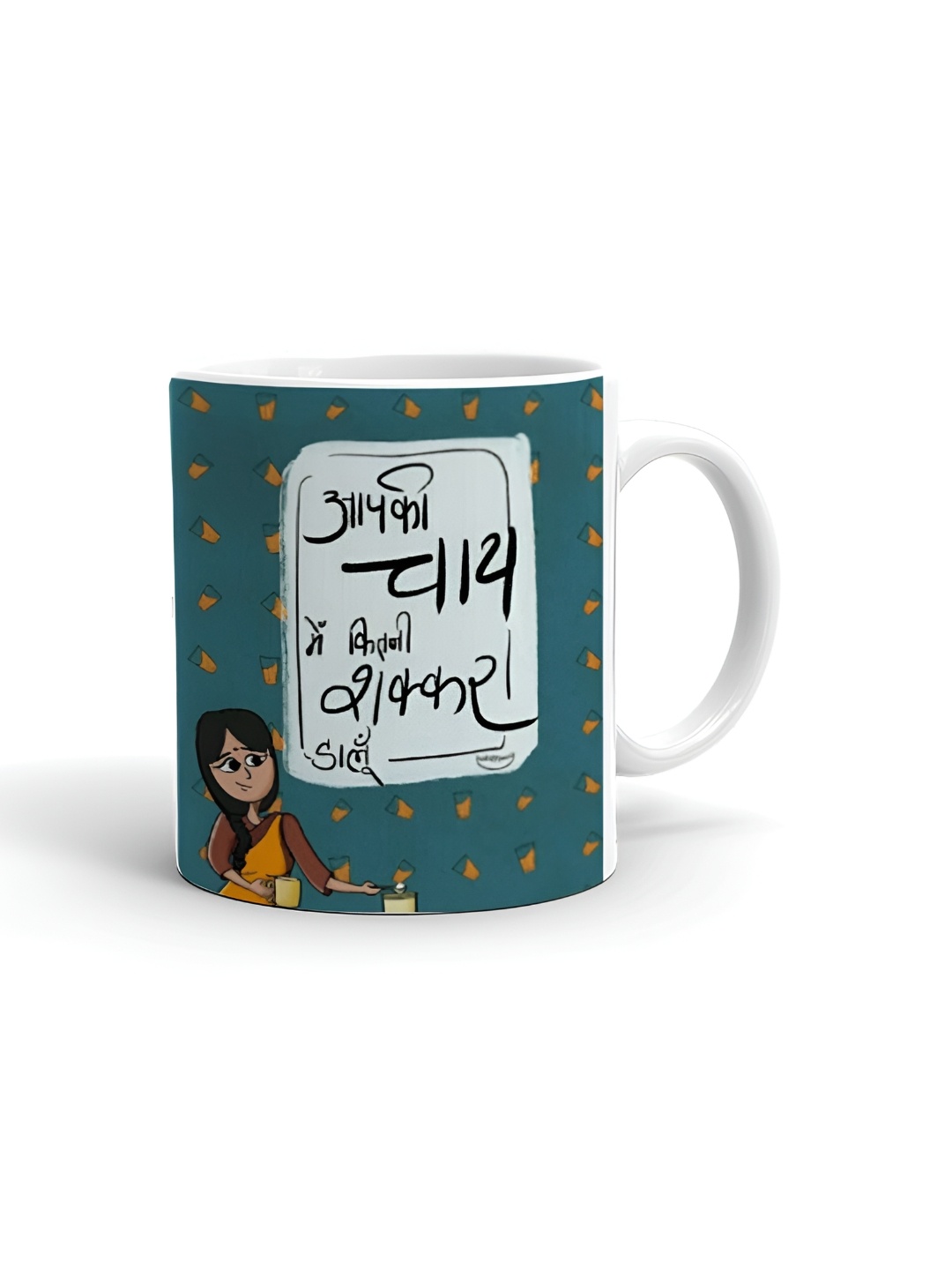 

Khakee White & Green Printed Ceramic Glossy Mug 325 ml
