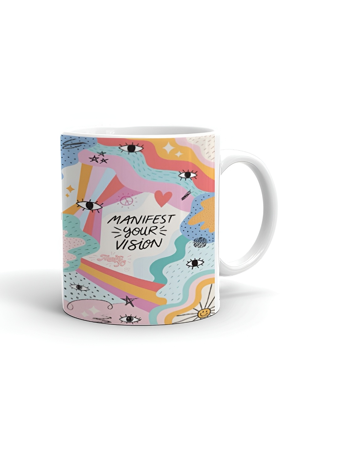 

Khakee White & Orange Printed Ceramic Microwave Safe Glossy Mug 325 ml