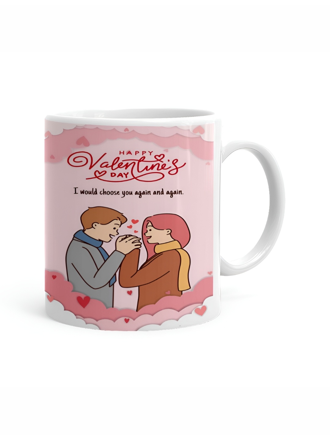 

Khakee White & Pink Printed Ceramic Glossy Mug 325 ml