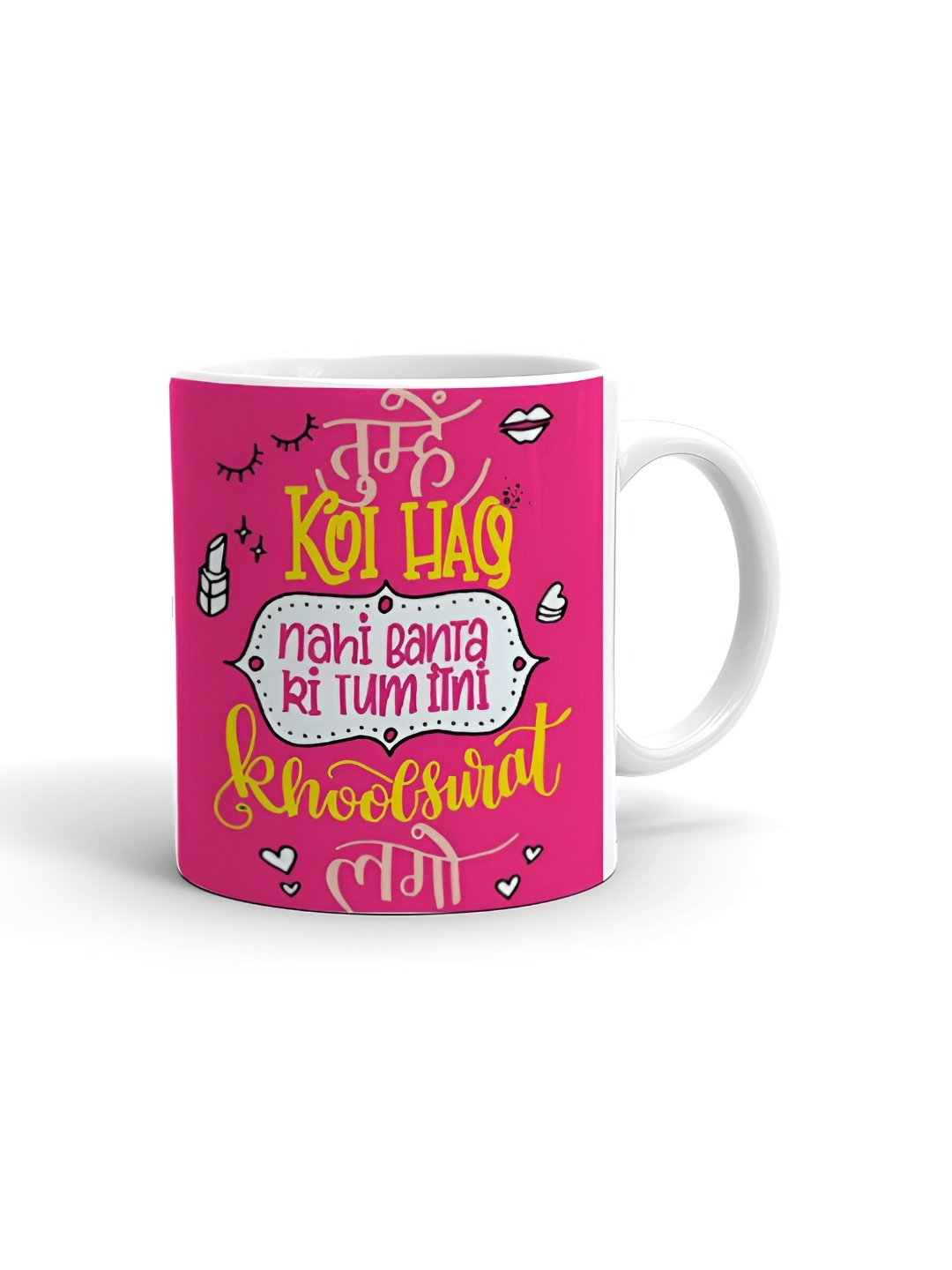

Khakee White & Pink Printed Ceramic Glossy Mug 325 ml