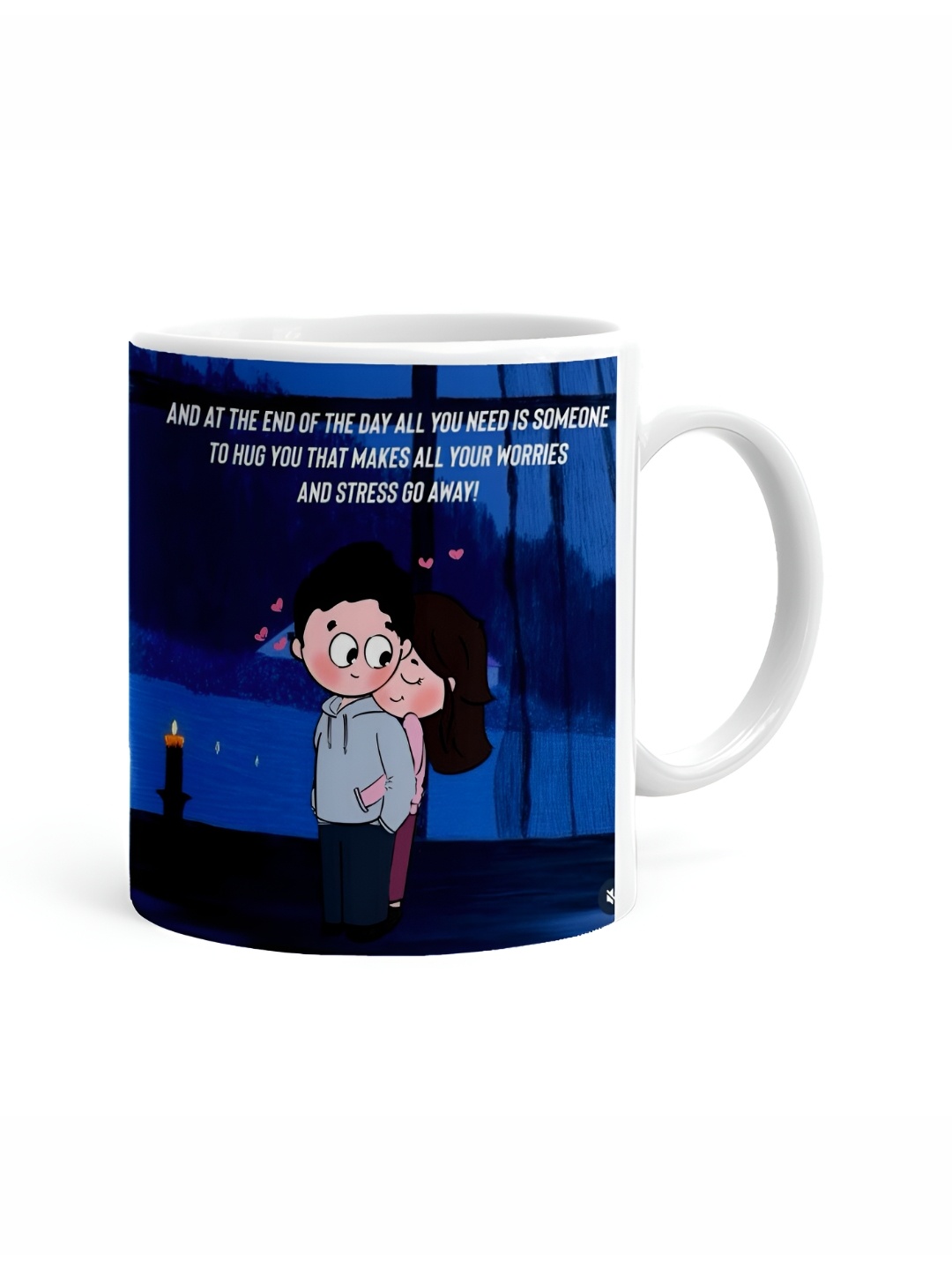 

Khakee White & Blue Text or Slogans Printed Microwave Safe Ceramic Glossy Mug 325 ml