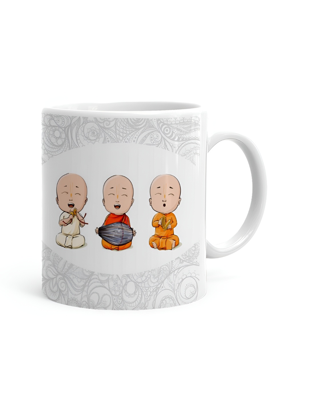 

Khakee White & Orange Printed Ceramic Glossy Mugs