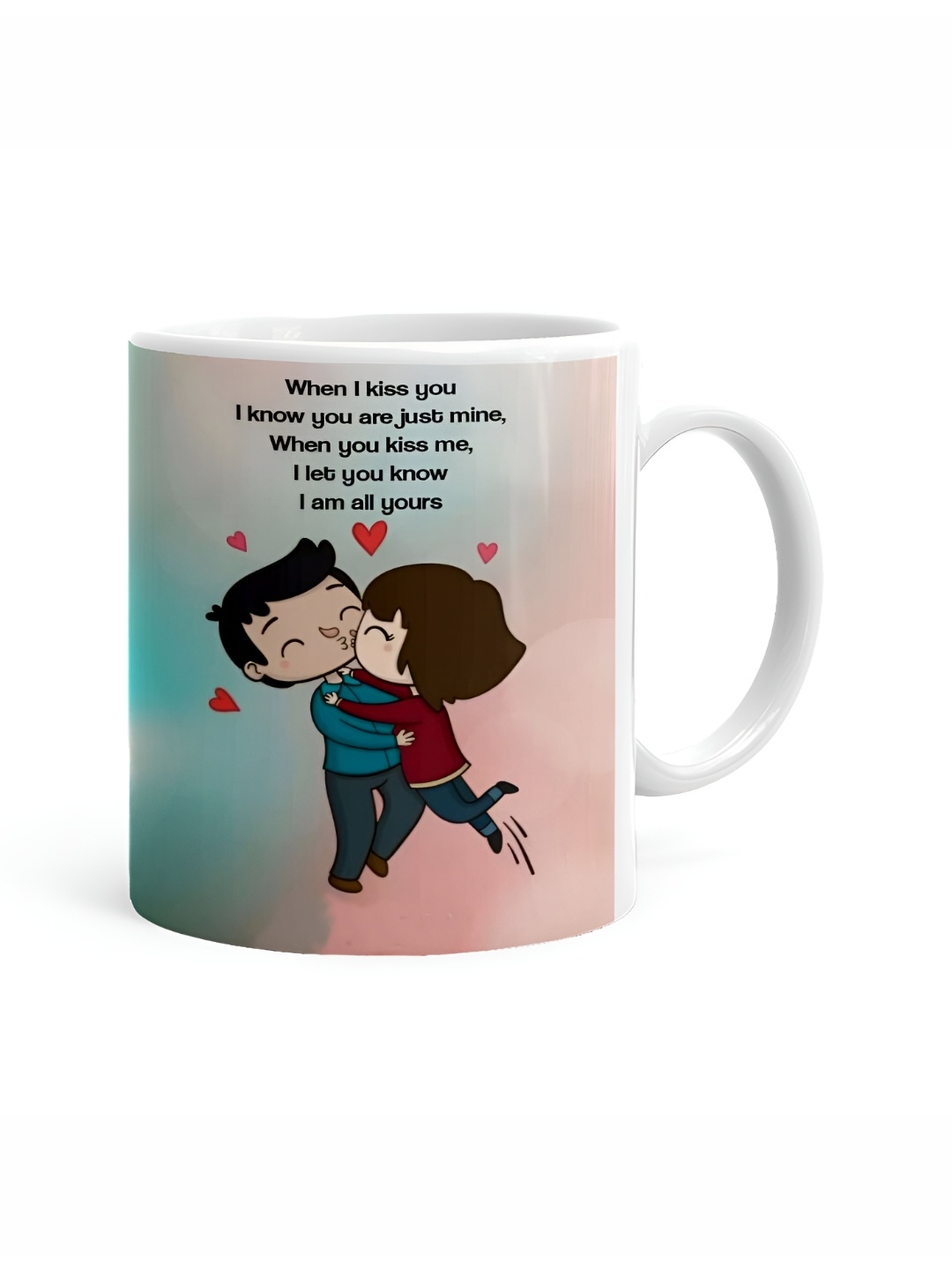 

Khakee White & Peach-Coloured Printed Ceramic Glossy Mugs 325 ml