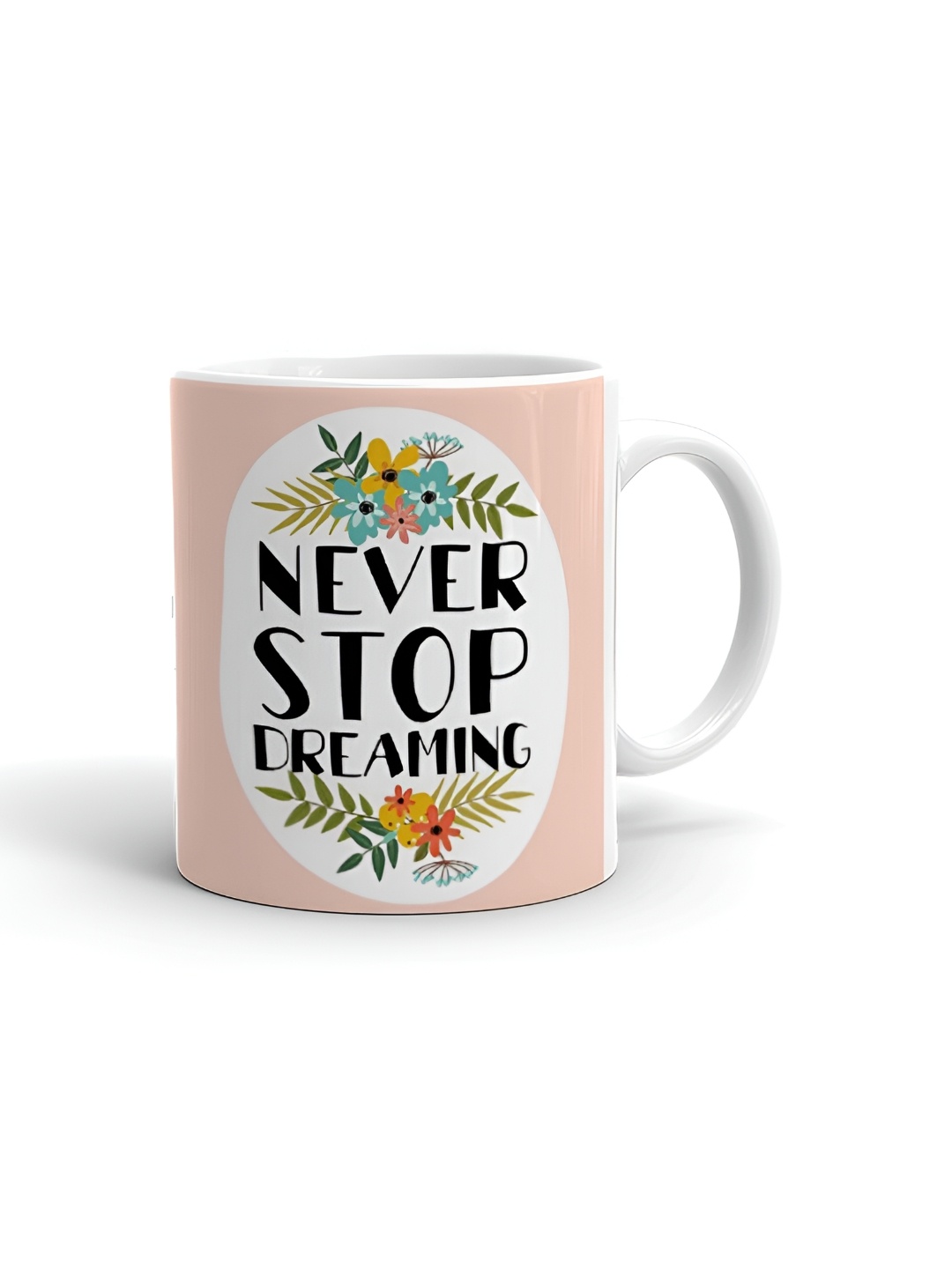 

Khakee White & Pink Printed Ceramic Glossy Mugs 325 ml