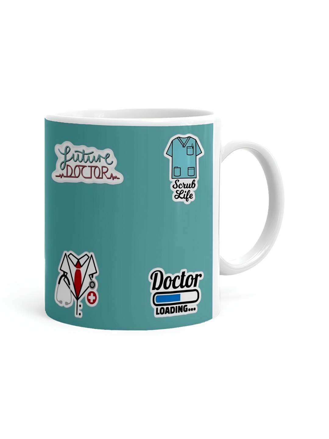 

Khakee White & Blue Printed Ceramic Glossy Microwave Safe Mug 325ml