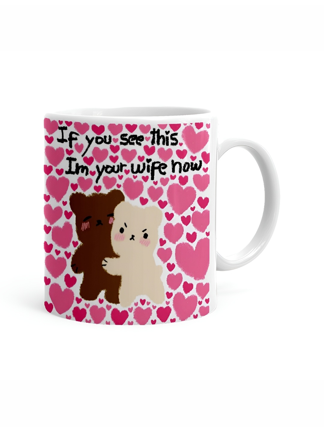 

Khakee White & Pink Text or Slogans Printed Ceramic Glossy Mug 325 ML