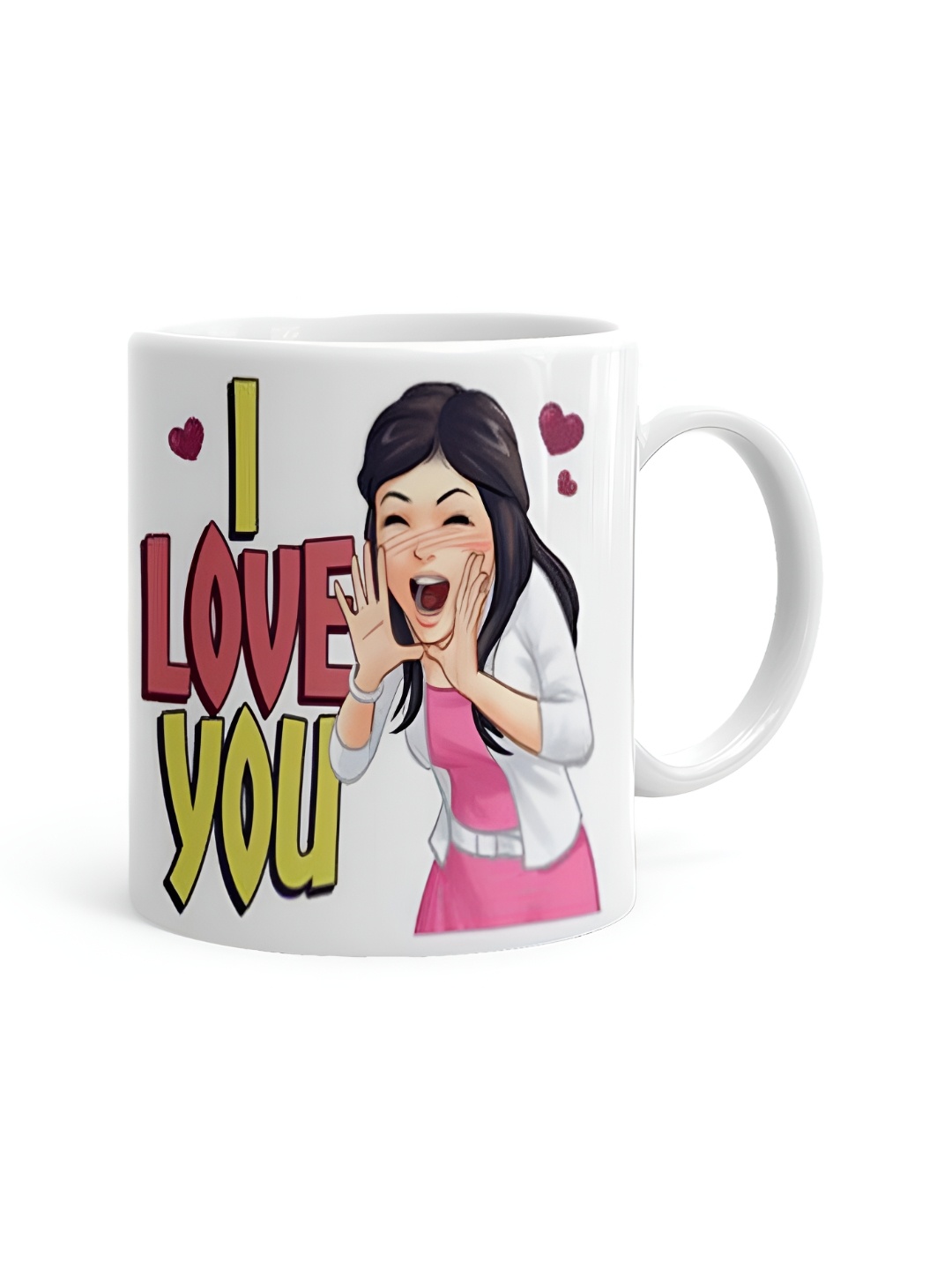 

Khakee White & Pink Printed Microwave Safe Ceramic Glossy Mug 325 ml