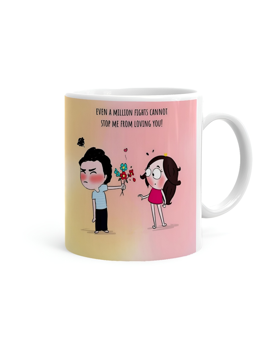 

Khakee White & Pink Printed Microwave Safe Ceramic Glossy Mug 325 ml