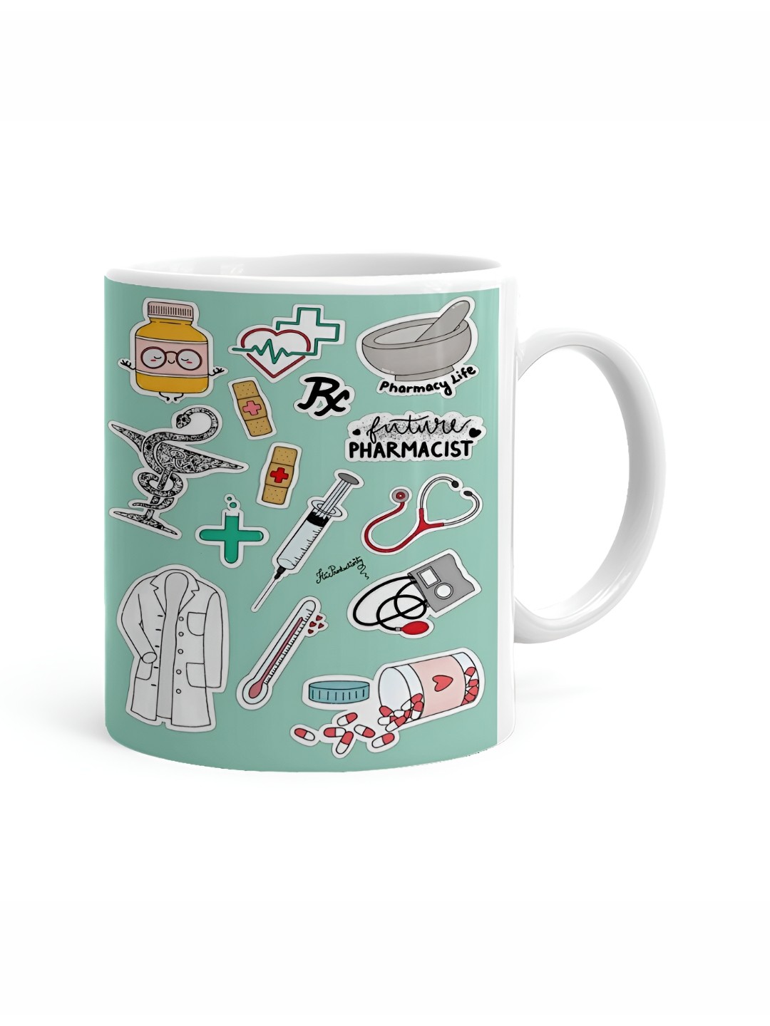 

Khakee White & Green Printed Ceramic Glossy Mug 325 ML