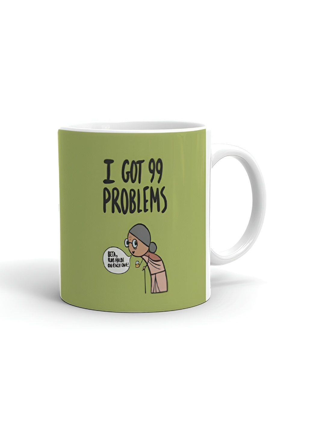 

Khakee White & Green Text or Slogans Printed Ceramic Glossy Mug 325 ml