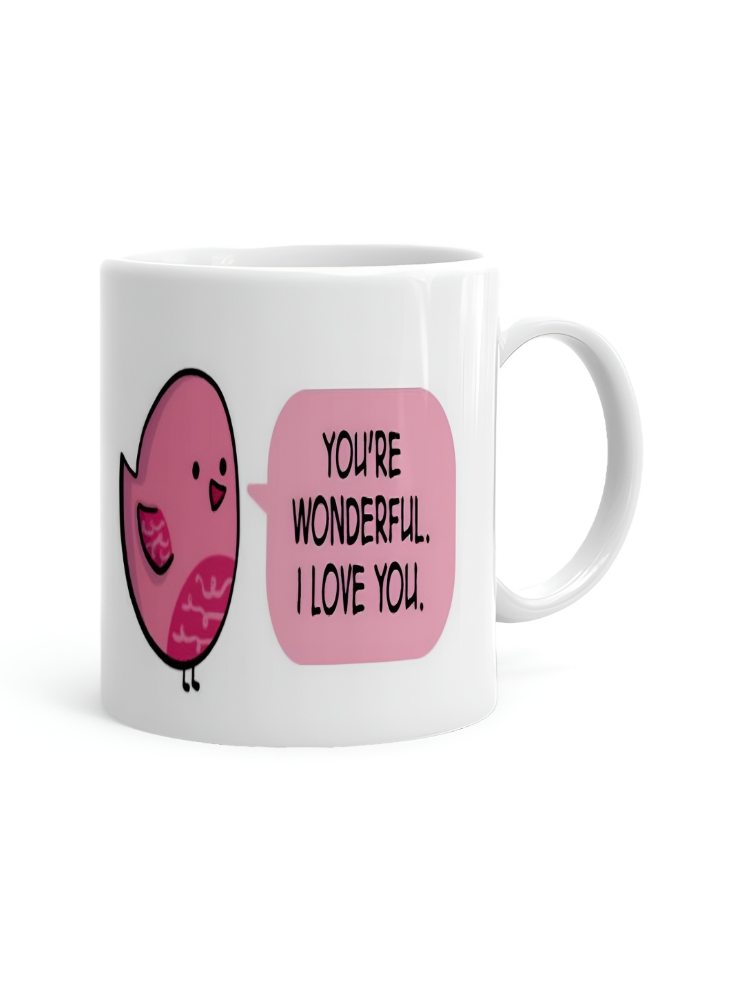 

Khakee White & Pink Printed Ceramic Glossy Mug 325 ml