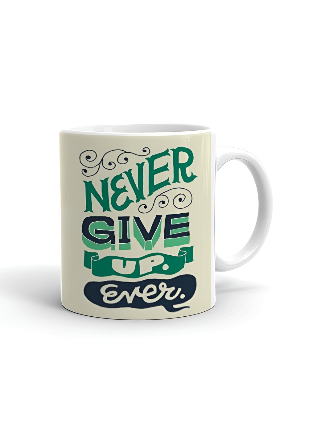 

Khakee White & Green Text or Slogans Printed Ceramic Glossy Mug 325 ml