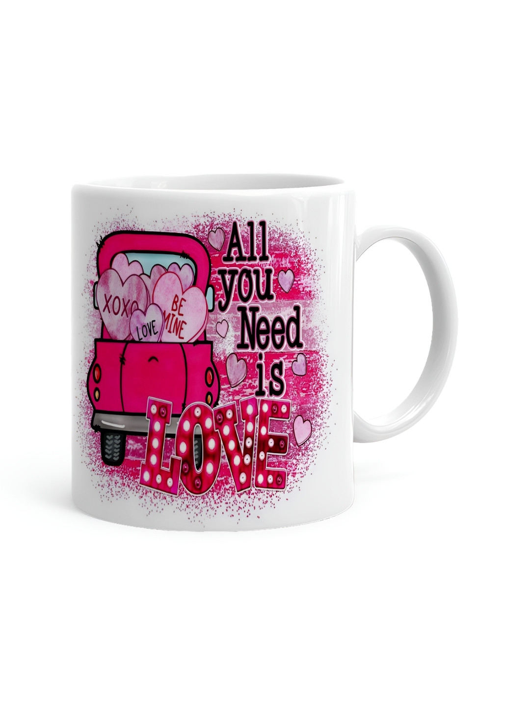 

Khakee White & Pink Printed Ceramic Glossy Mugs 325 ml