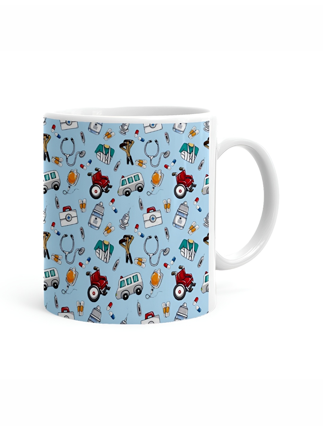 

Khakee White & Blue Printed Ceramic Glossy Mugs