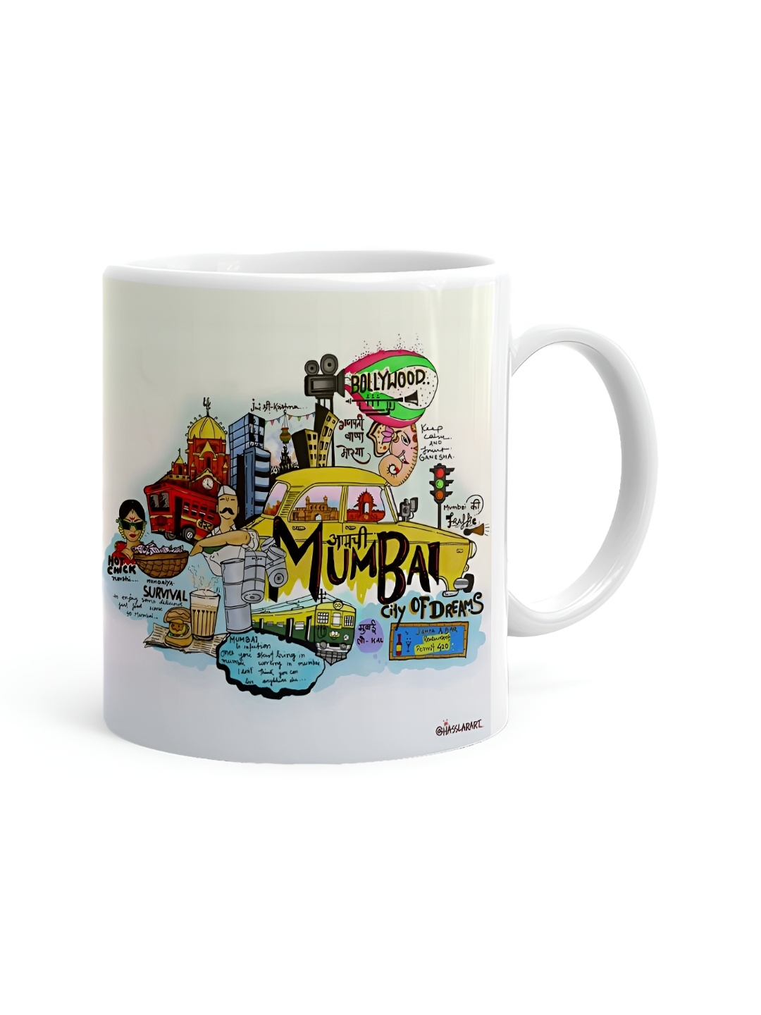 

Khakee White & Yellow Printed Ceramic Glossy Mug 325 ML