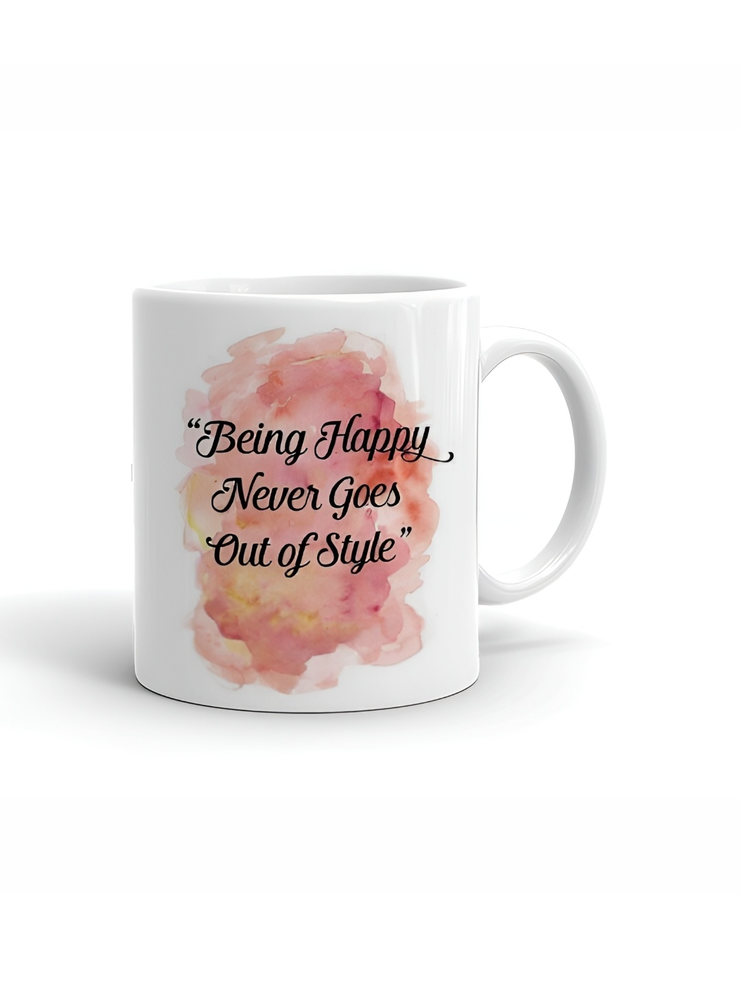 

Khakee White & Peach Printed Microwave Safe Ceramic Glossy Mug 325 ml