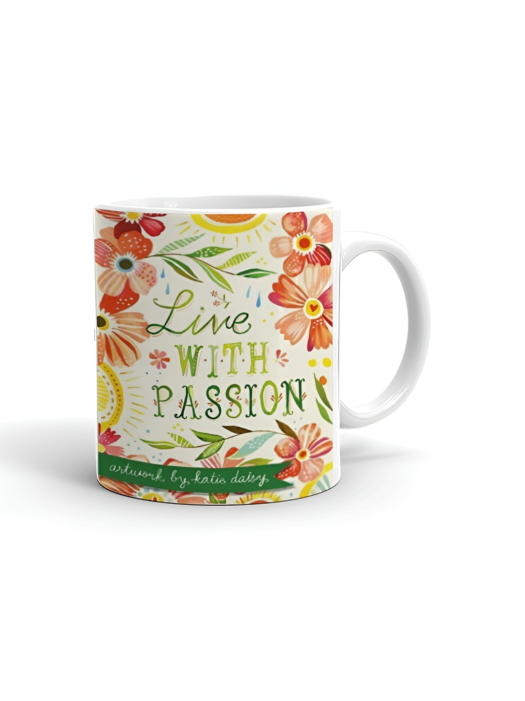

Khakee White & Green Printed Ceramic Glossy Mug 325 ml