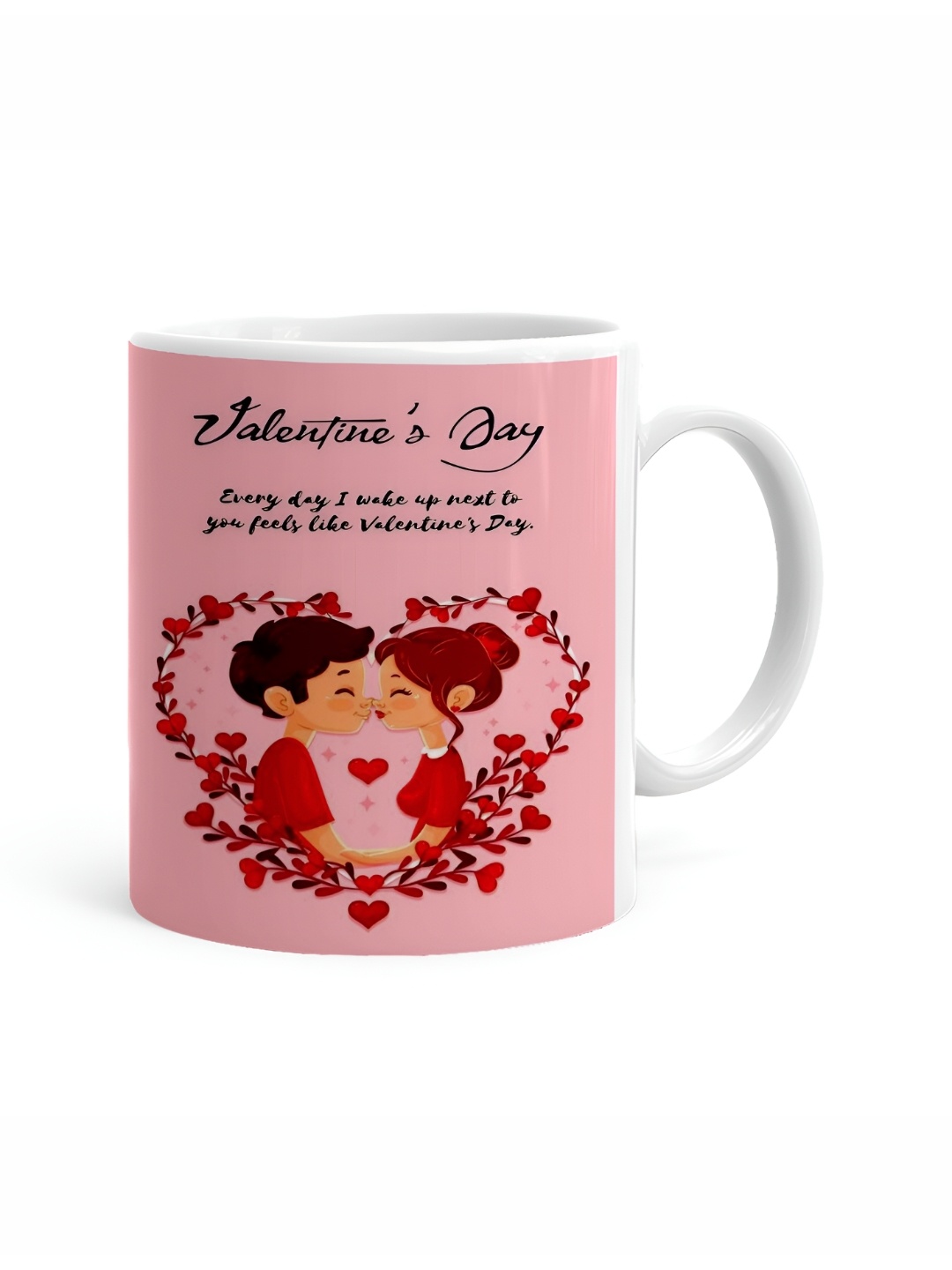 

Khakee White & Pink Printed Ceramic Glossy Mugs 325 ml
