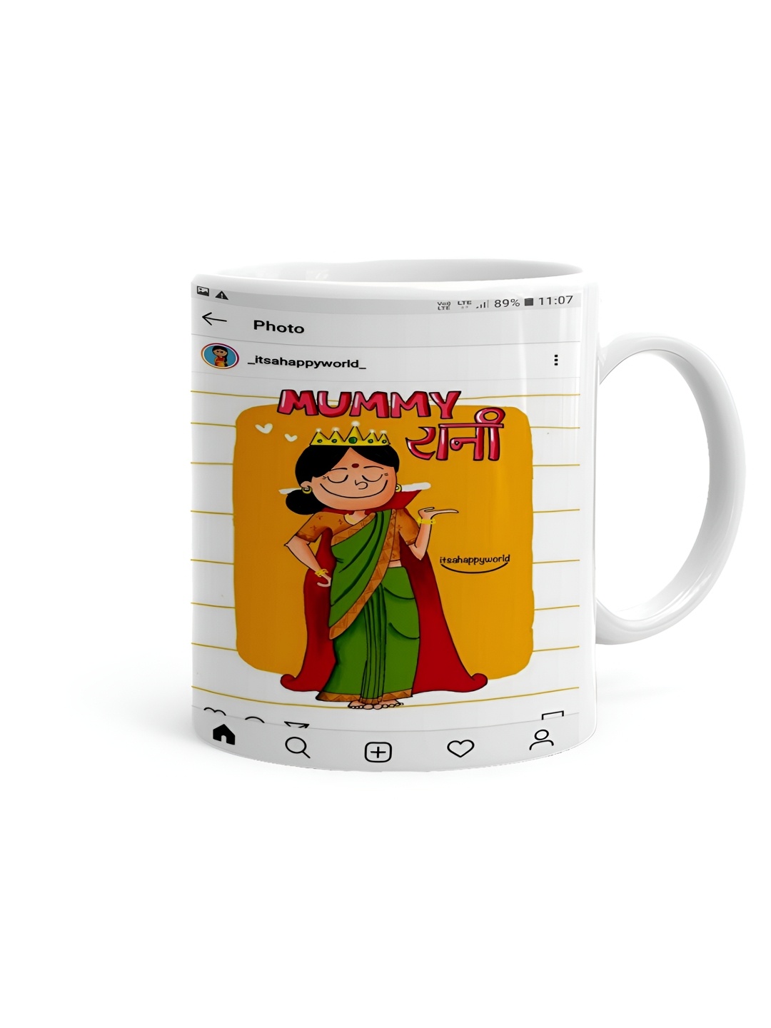 

Khakee White & Orange Printed Ceramic Glossy Mug 325 ml