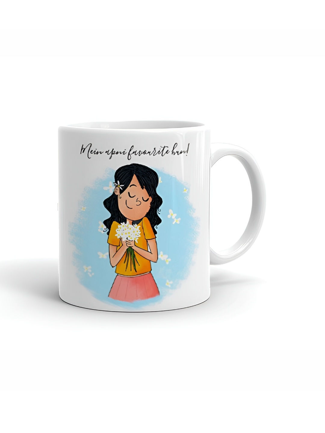 

Khakee White & Blue Printed Glossy Microwave Safe Mugs 325ml