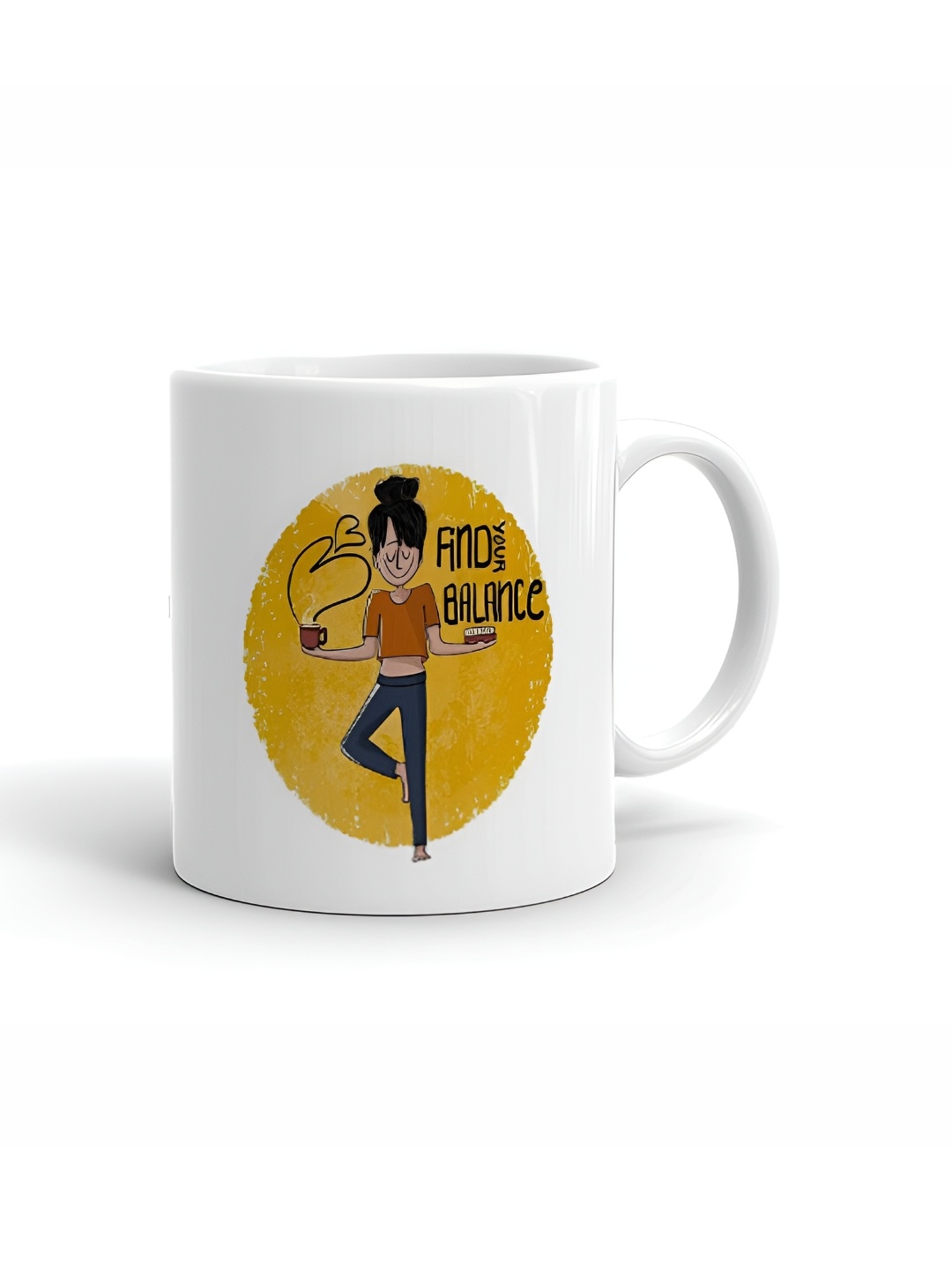 

Khakee White & Yellow Printed Ceramic Glossy Mug
