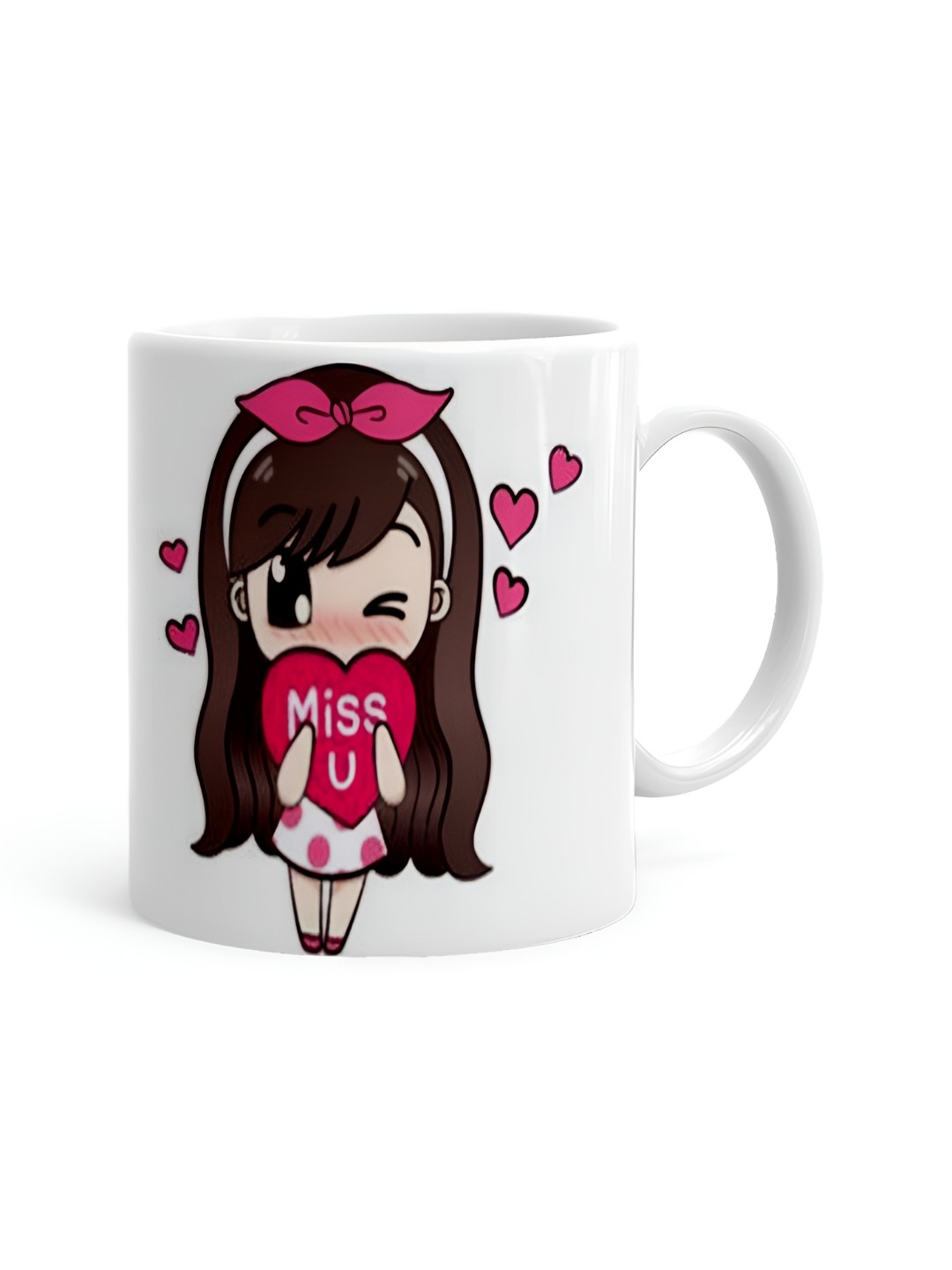 

Khakee White & Pink Printed Ceramic Glossy Mug 325 ML