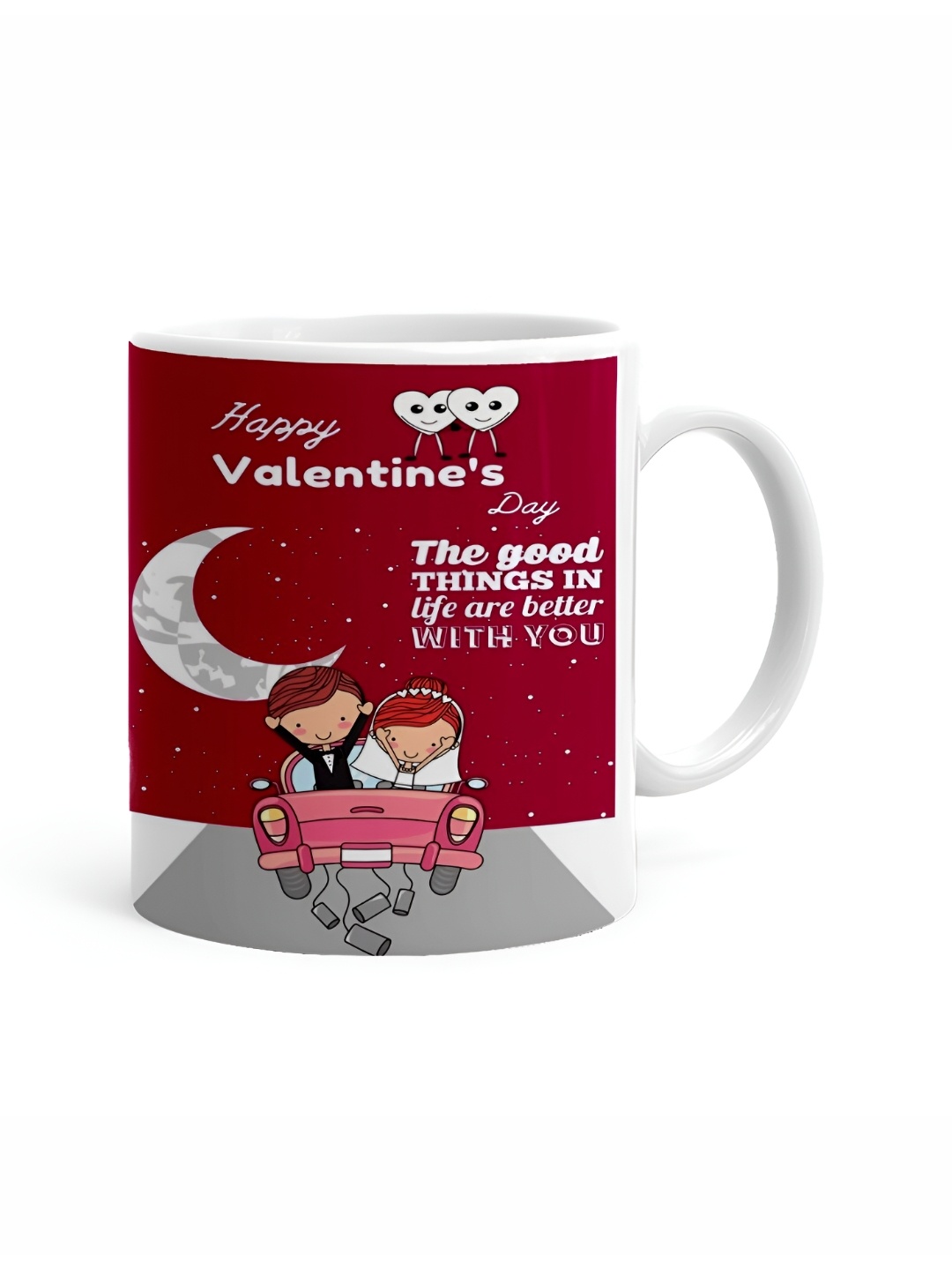 

Khakee White & Pink Printed Ceramic Glossy Mugs