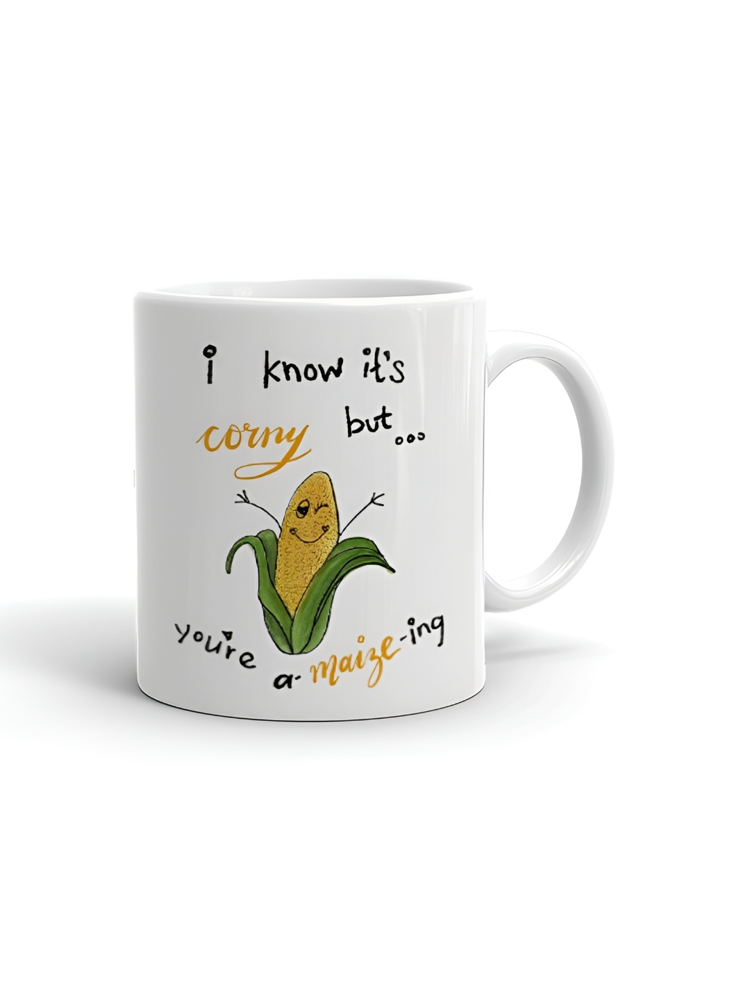 

Khakee White & Yellow Text or Slogans Printed Microwave Safe Ceramic Glossy Mug 325 ml