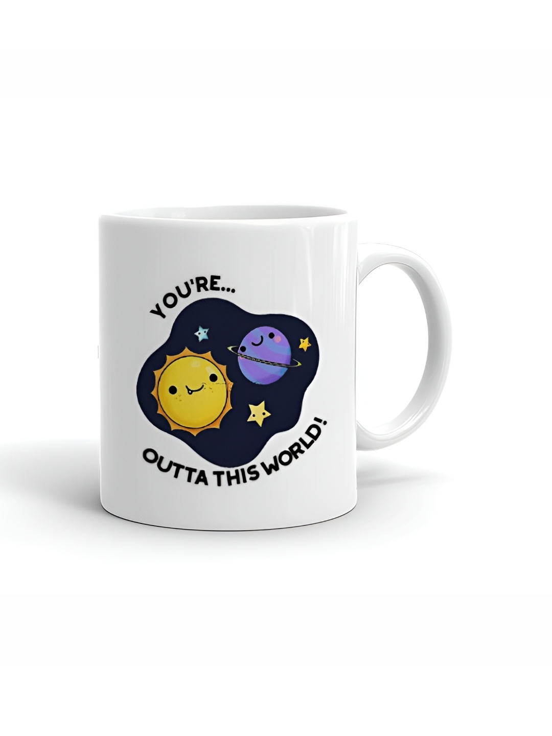 

Khakee White & Yellow Printed Ceramic Glossy Mugs 325 ml