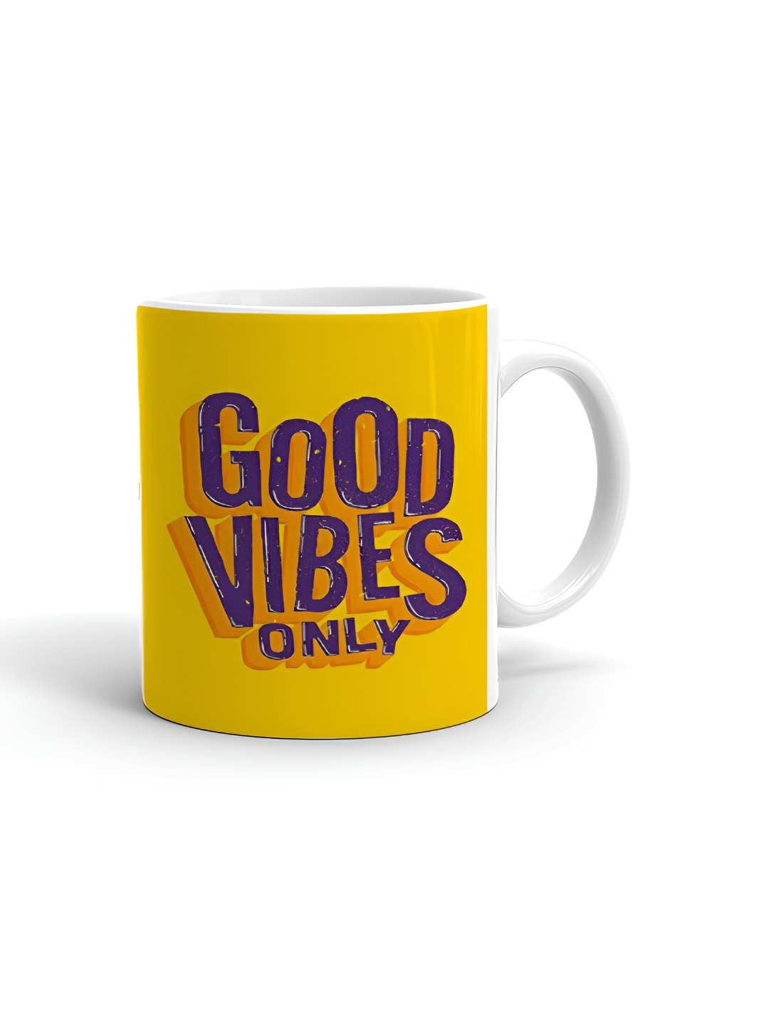 

Khakee White & Yellow Typography Printed Ceramic Microwave Safe Glossy Mug 325 ml