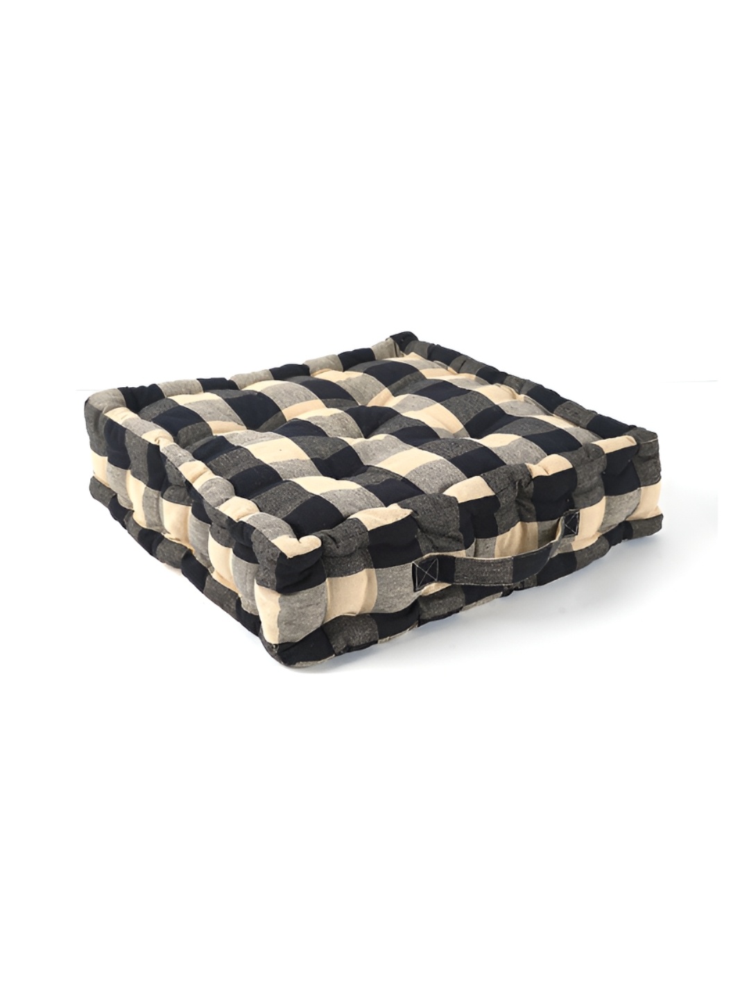 

SKANDA FAB Yellow & Black Checked Square Pure Cotton Floor Cushion