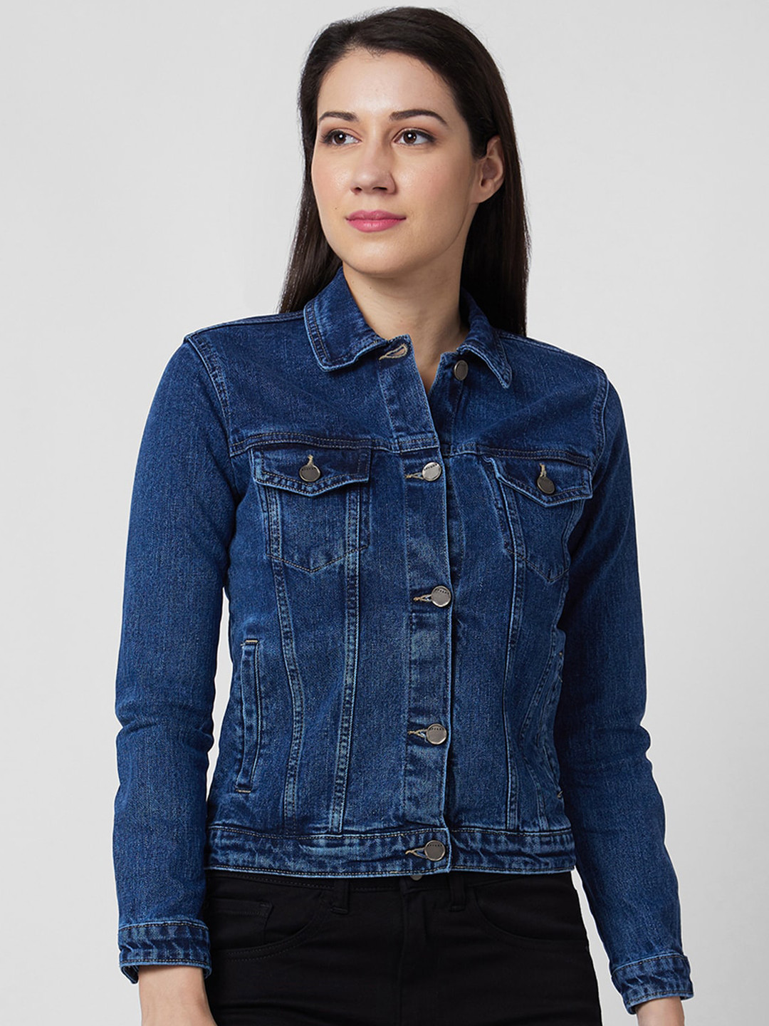 

SPYKAR Washed Cotton Crop Denim Jacket, Blue