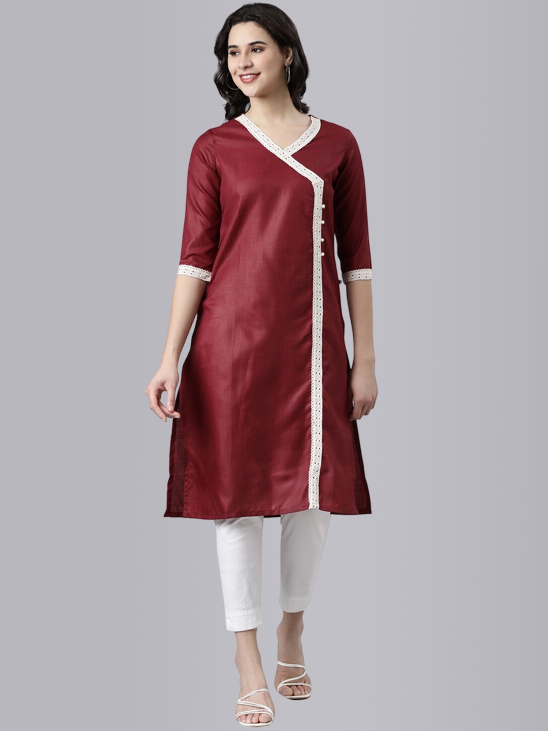 

Samhitas V-Neck Strigth Cotton Kurta, Maroon