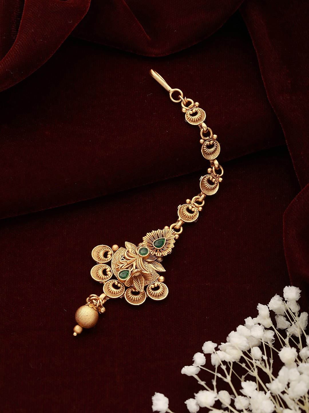 

Jazz and Sizzle Gold-Plated Stones-Studded Temple Maang Tikka