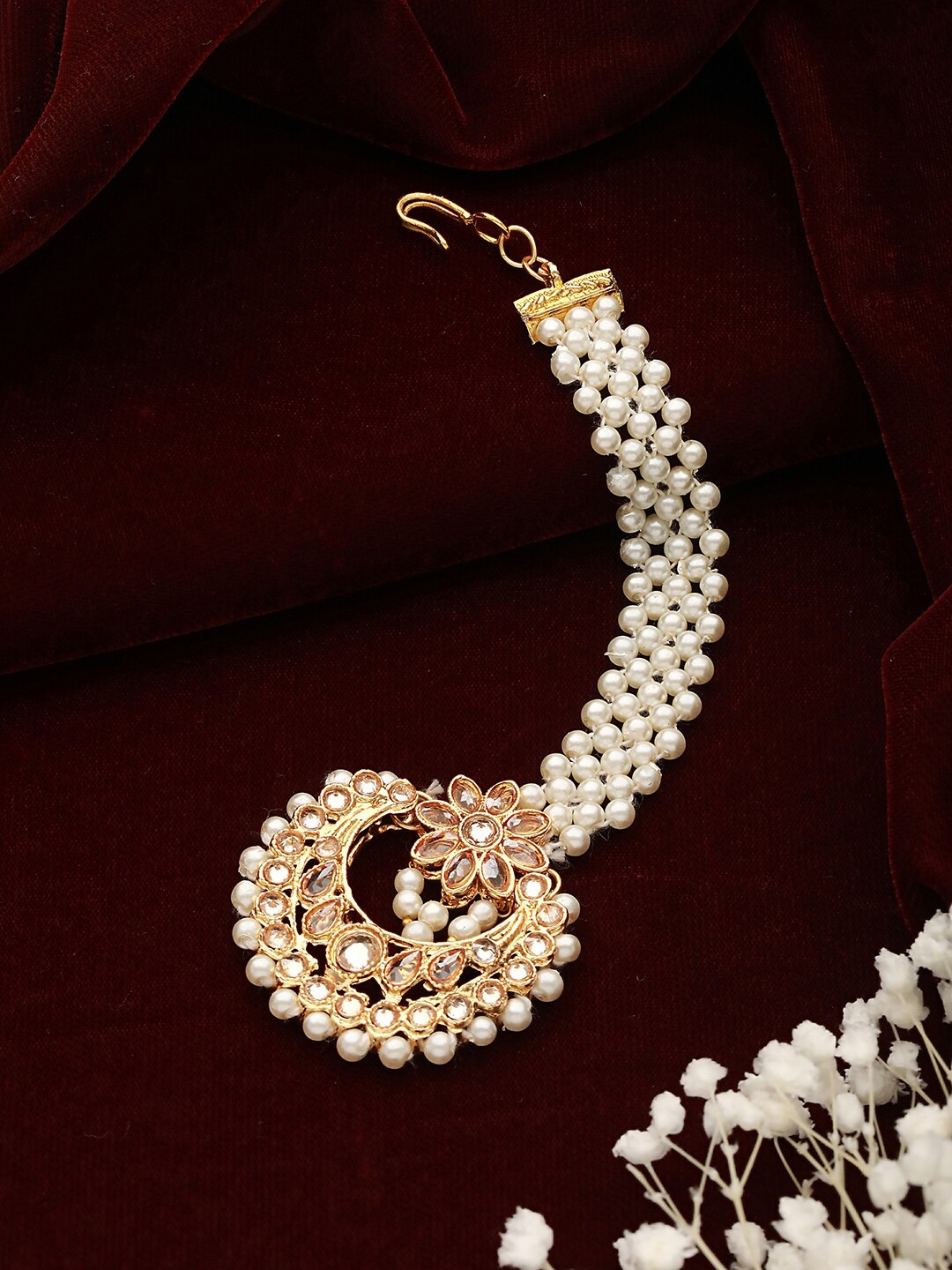 

Jazz and Sizzle Gold-Plated Pearls Studded Maang Tikka