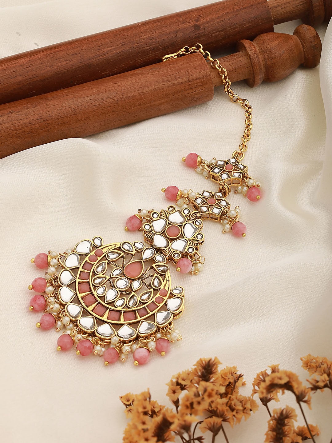 

Jazz and Sizzle Gold-Plated Stones-Studded and Beaded Maang Tikka