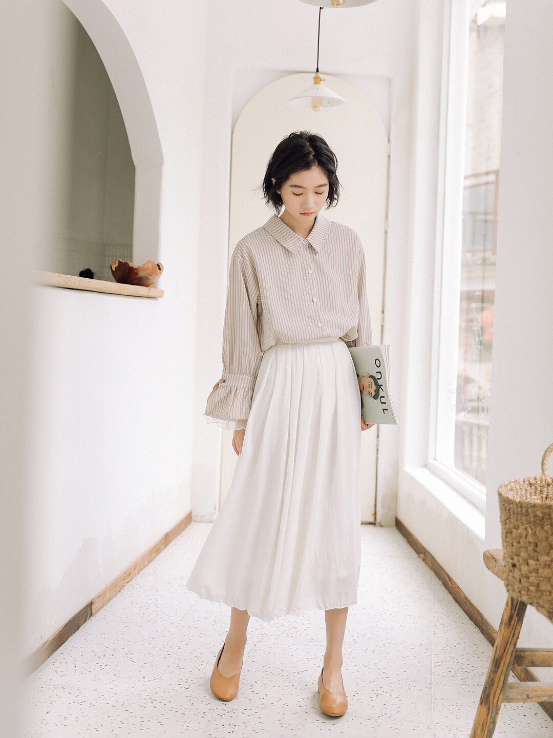 

JC Mode Opaque Striped Casual Shirt, Beige