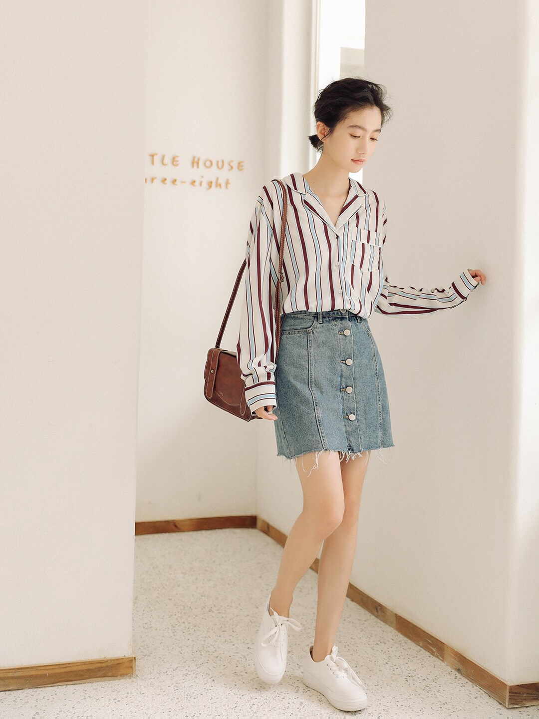 

JC Mode Opaque Striped Casual Shirt, Cream