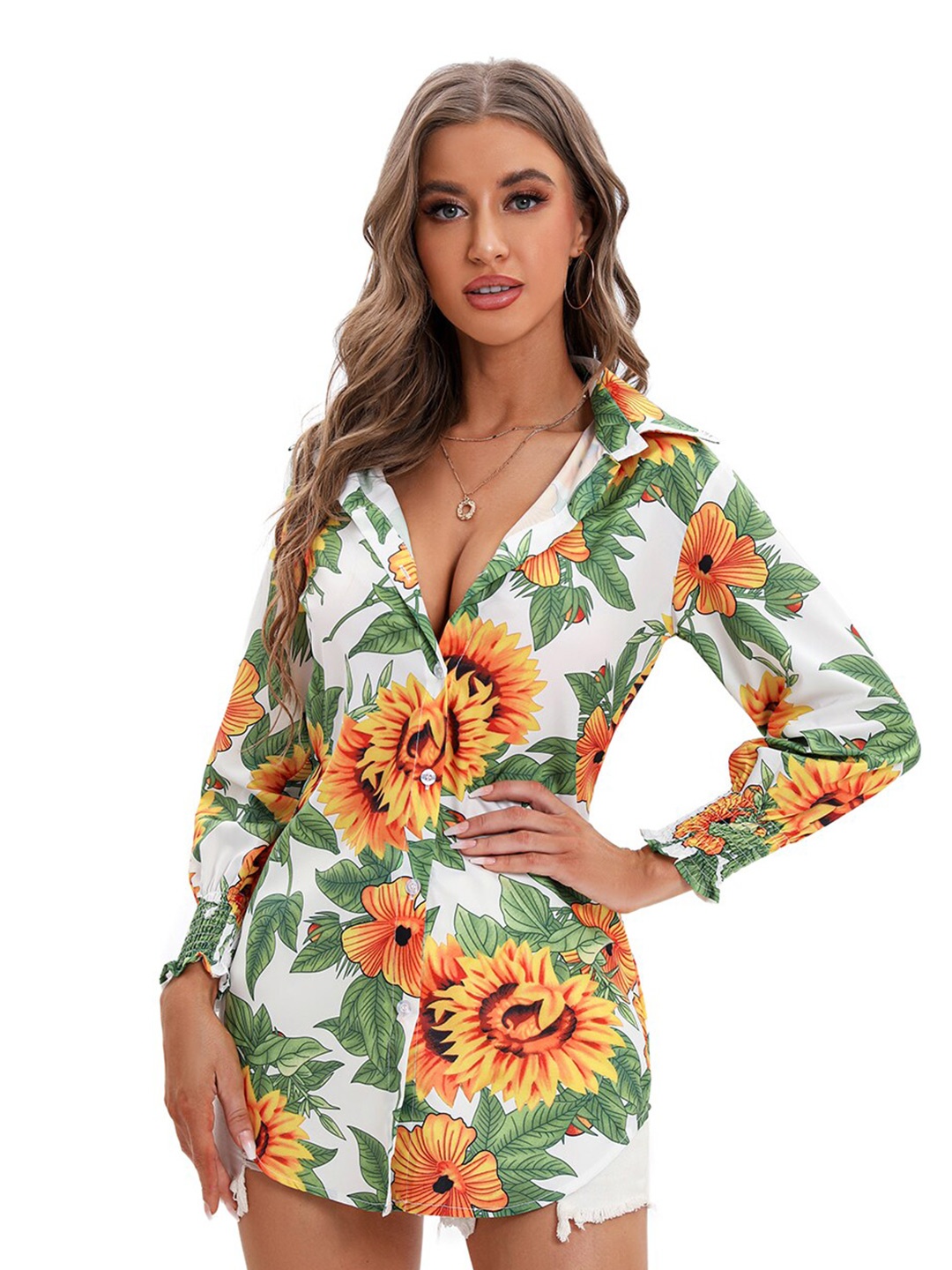 

JC Mode Floral Opaque Printed Casual Shirt, White
