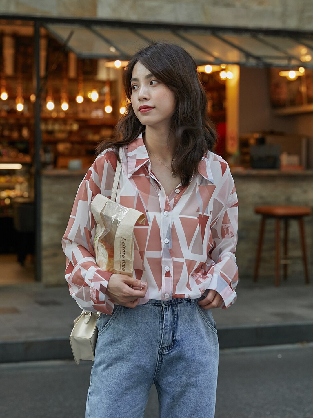

JC Mode Spread Collar Opaque Printed Casual Shirt, Red