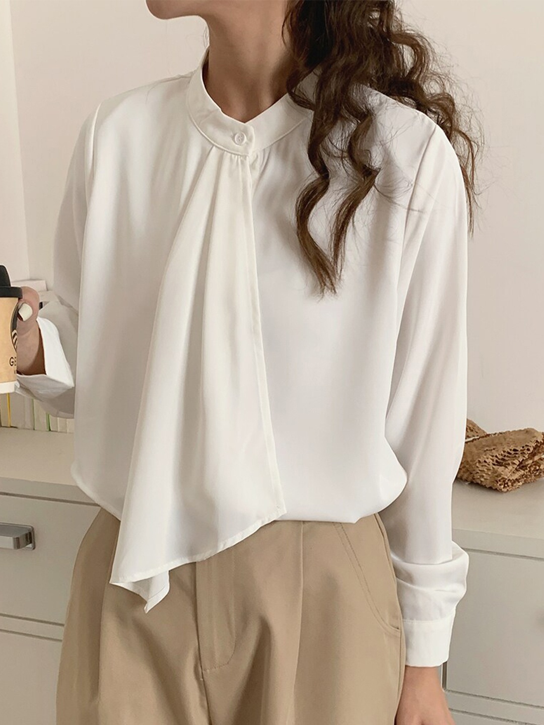 

JC Mode Mandarin Collar Top, White