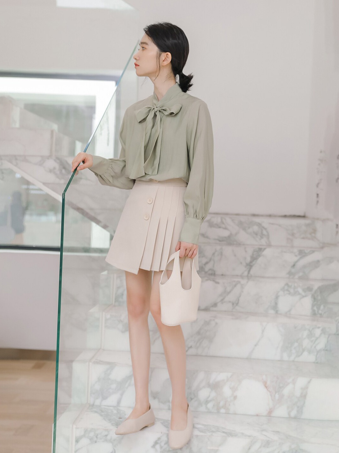 

JC Mode Tie-Up Neck Regular Top, Green